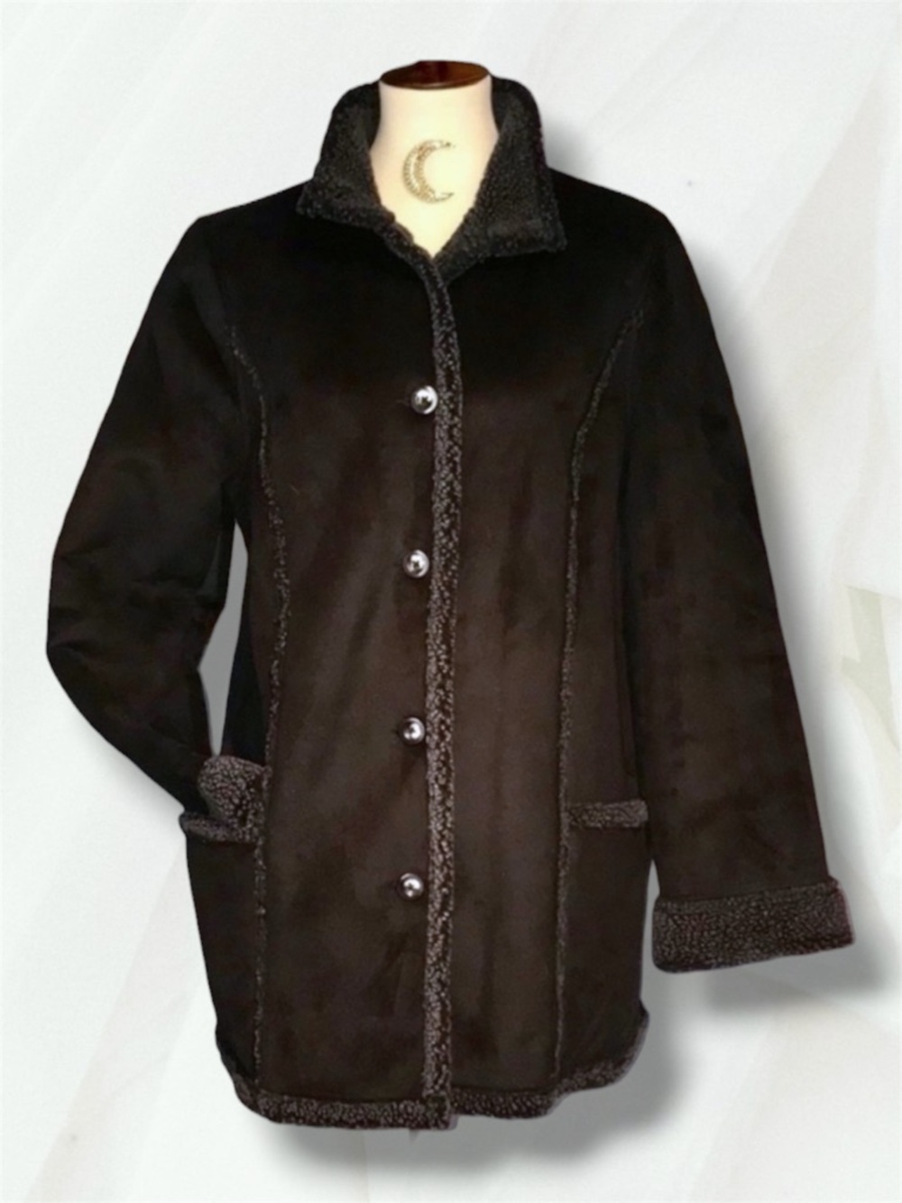 L.L. Bean Faux Shearling Chilly Weather Jacket Black Large Regular